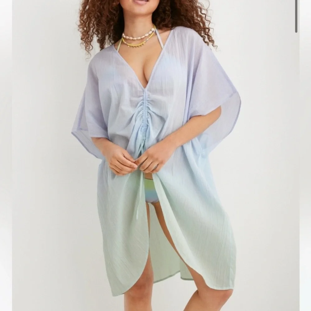 Aerie Front Ruched Cover Up Ombre Purple Blue‎ Green Size Medium